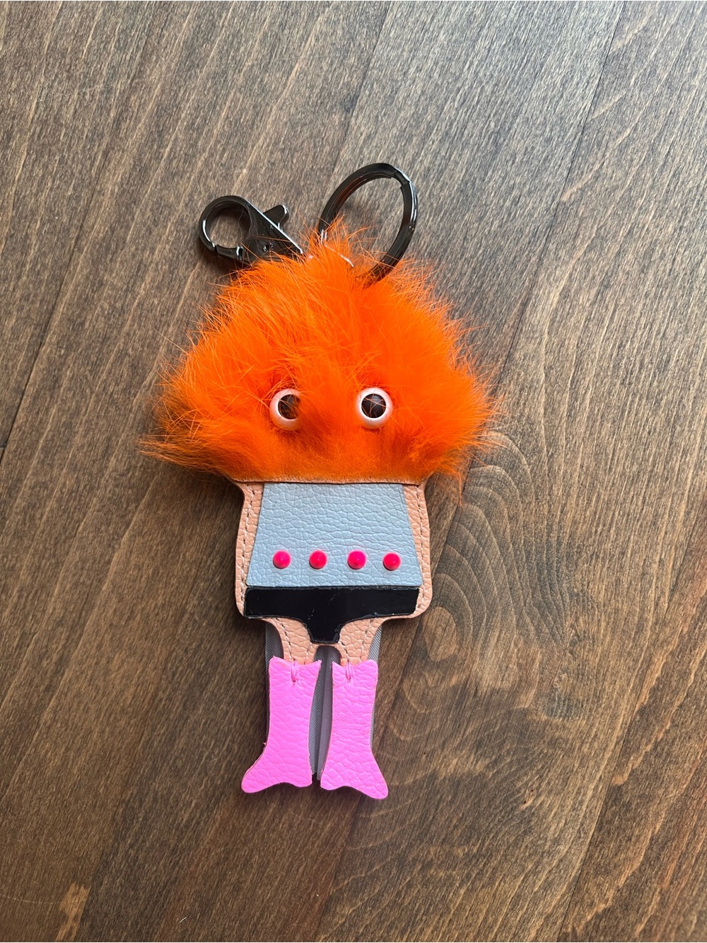 Min & Mon Orange Fuzzy Doll Keychain with Pink Boots